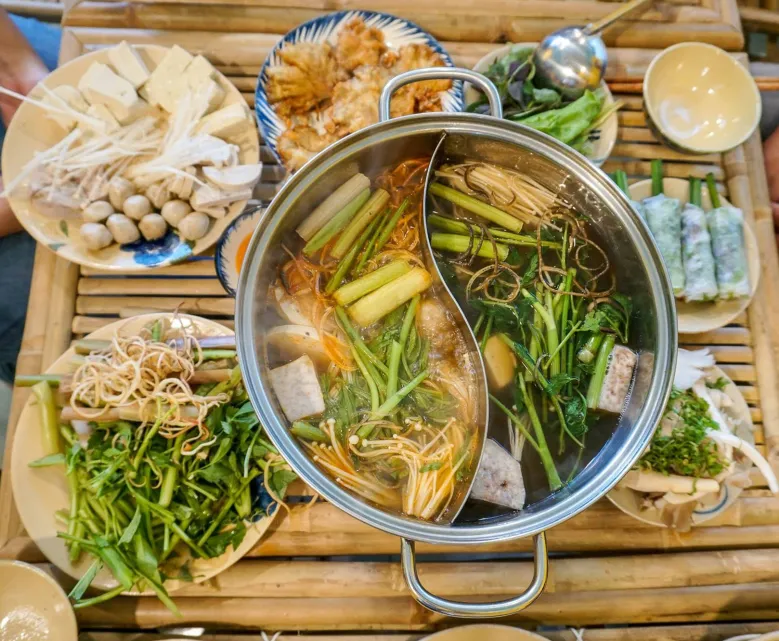 Vegetarian hotpot packed with vegetables, mushrooms and tofu.