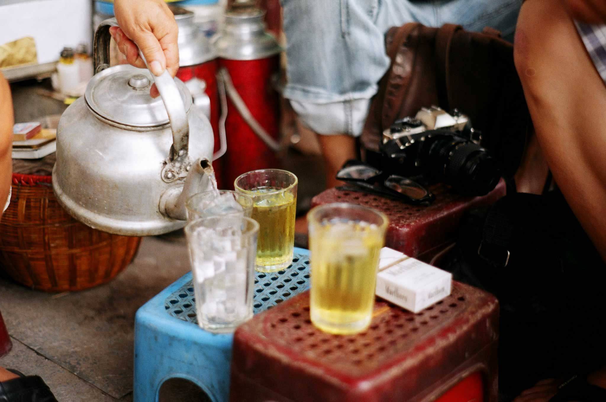 The sidewalk tea culture in Hanoi.