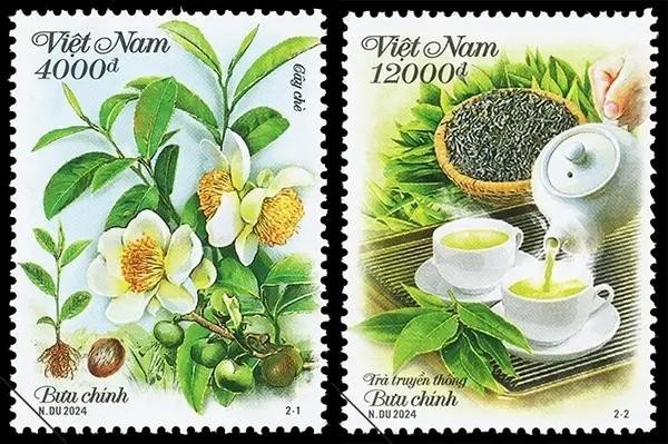 The stamps depict the life cycle of a tea tree, and the traditional tea culture of Vietnam. 