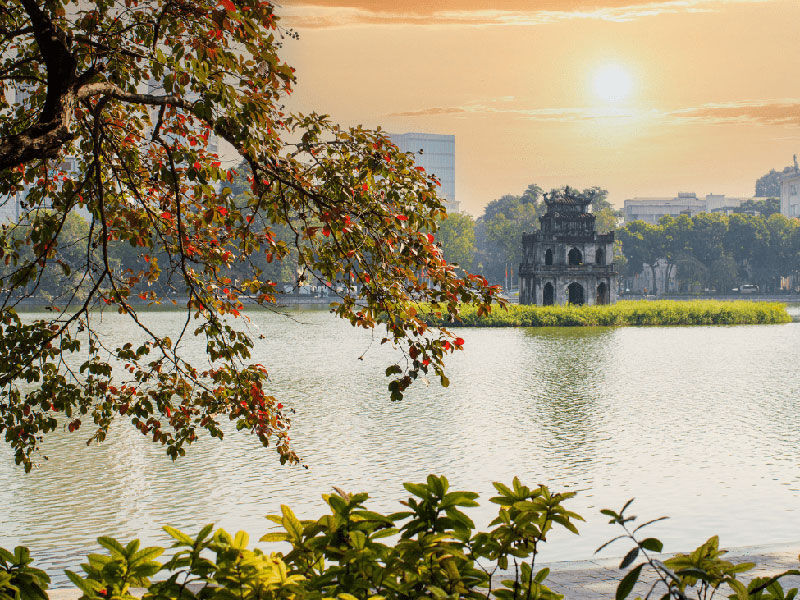 Hoan Kiem lake in the autumn.